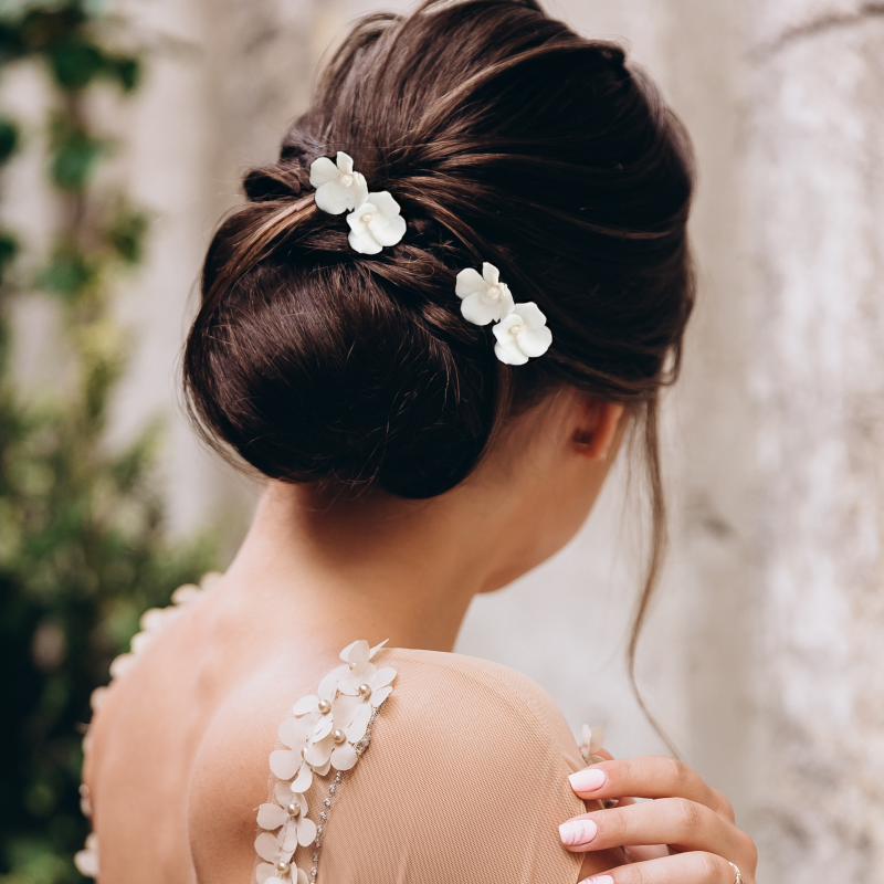 ATHENA COLLECTION - EXQUISITE FLORAL HAIR PINS - PIN80 SILVER