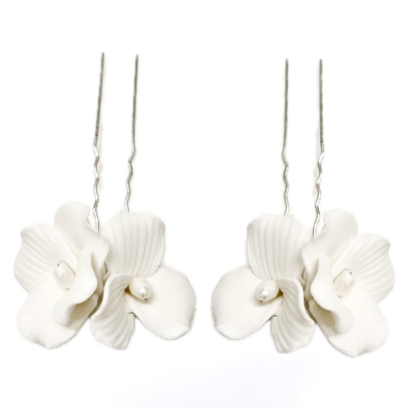 ATHENA COLLECTION - EXQUISITE FLORAL HAIR PINS - PIN80 SILVER