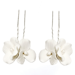 ATHENA COLLECTION - EXQUISITE FLORAL HAIR PINS - PIN80 SILVER