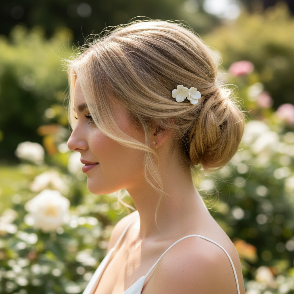 ATHENA COLLECTION - EXQUISITE FLORAL HAIR PINS - PIN80 SILVER