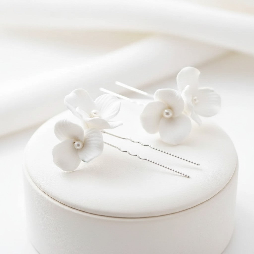 ATHENA COLLECTION - EXQUISITE FLORAL HAIR PINS - PIN80 SILVER