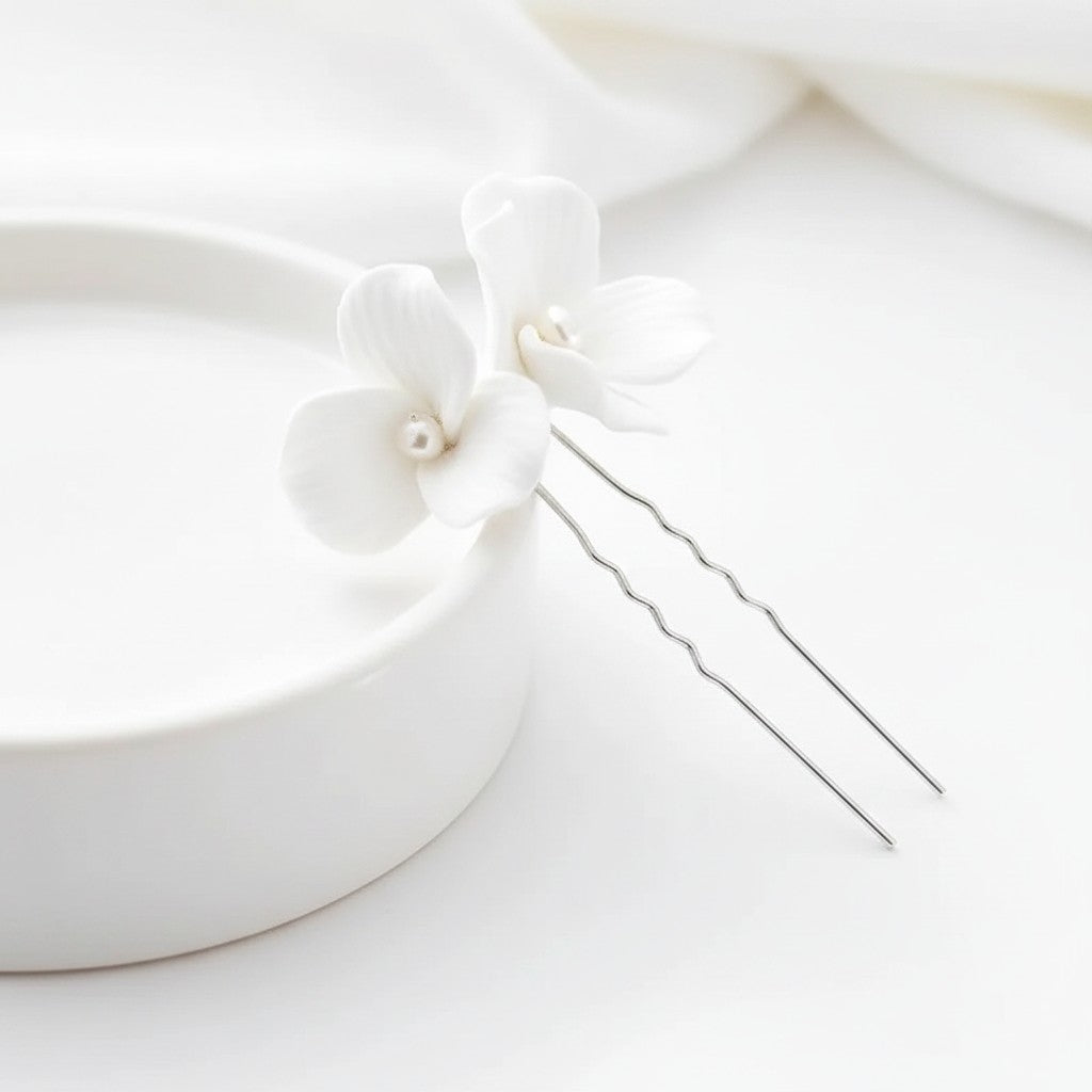 ATHENA COLLECTION - EXQUISITE FLORAL HAIR PINS - PIN80 SILVER