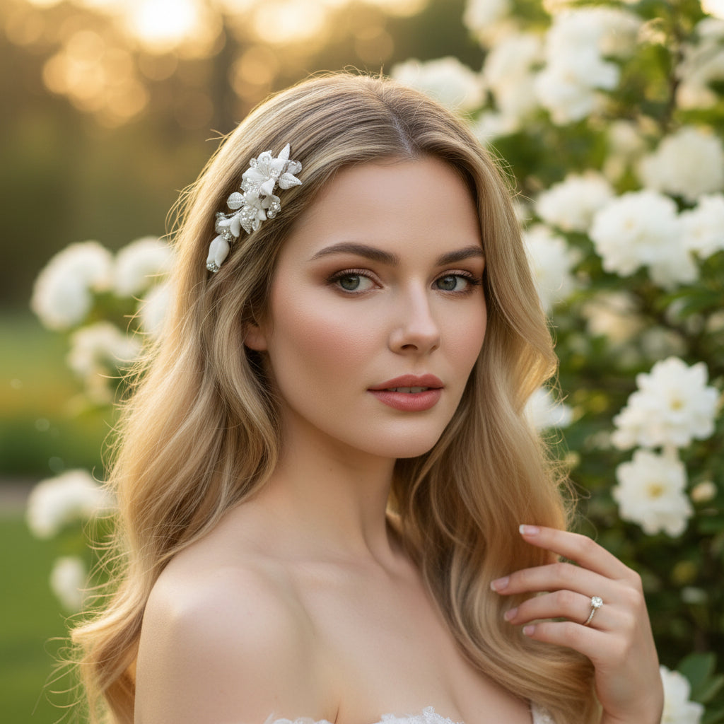 ATHENA COLLECTION - DAINTY FLOWER HAIR CLIP - CLIP774 SILVERGOLD