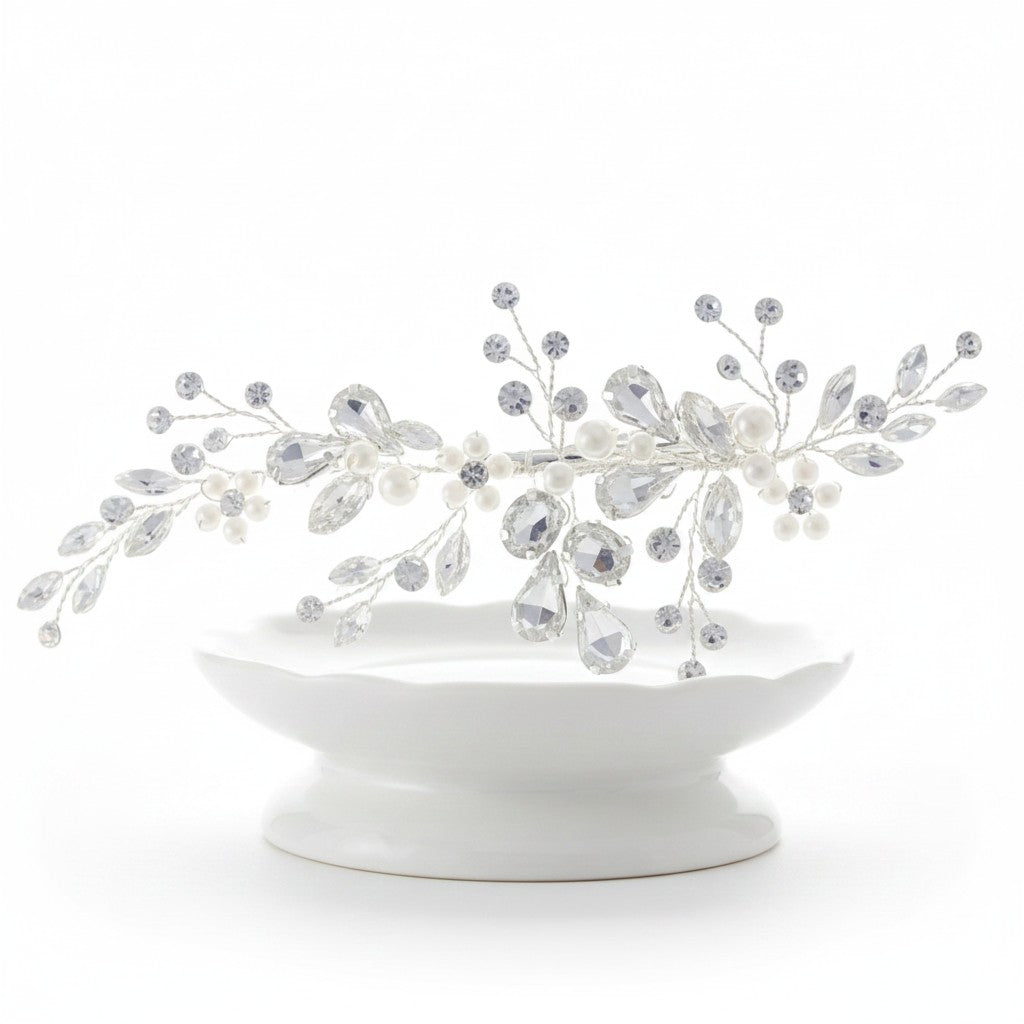 ATHENA COLLECTION -CRYSTAL ALLURE HAIR CLIP - CLIP775 SILVER