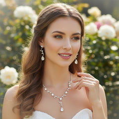 ATHENA COLLECTION - VINTAGE VINE NECKLACE SET - CZNK257 SILVER