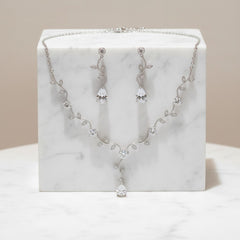 ATHENA COLLECTION - VINTAGE VINE NECKLACE SET - CZNK257 SILVER