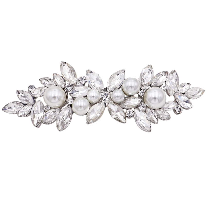 ATHENA COLLECTION - DAINTY VINTAGE BARRETTE PEARL CLIP - CLIP776 SILVER