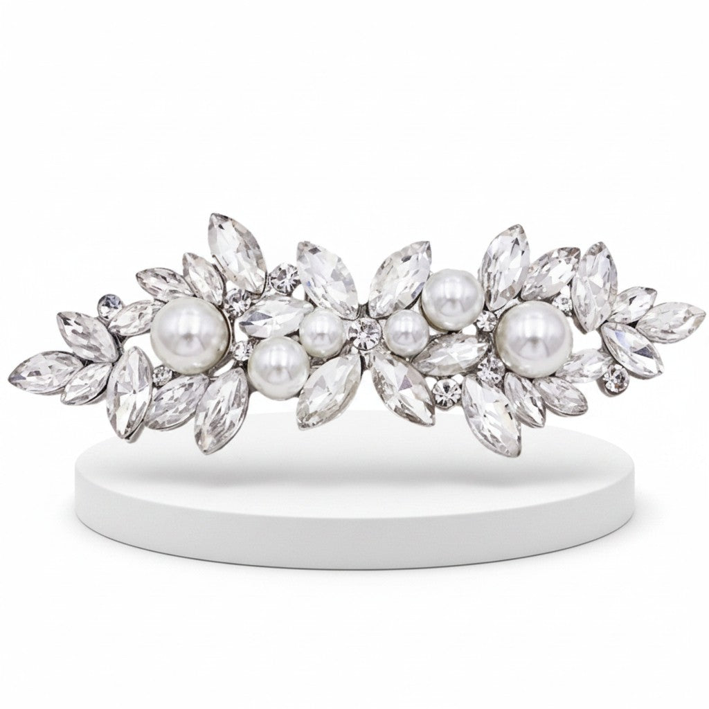 ATHENA COLLECTION - DAINTY VINTAGE BARRETTE PEARL CLIP - CLIP776 SILVER