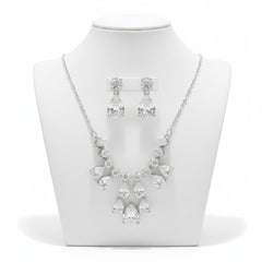CUBIC ZIRCONIA COLLECTION - BRIDGERTON INSPIRED NECKLACE SET- CZNK258 SILVER