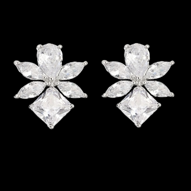 CUBIC ZIRCONIA COLLECTION - DAINTY GEM EARRINGS  - CZER825 SILVER
