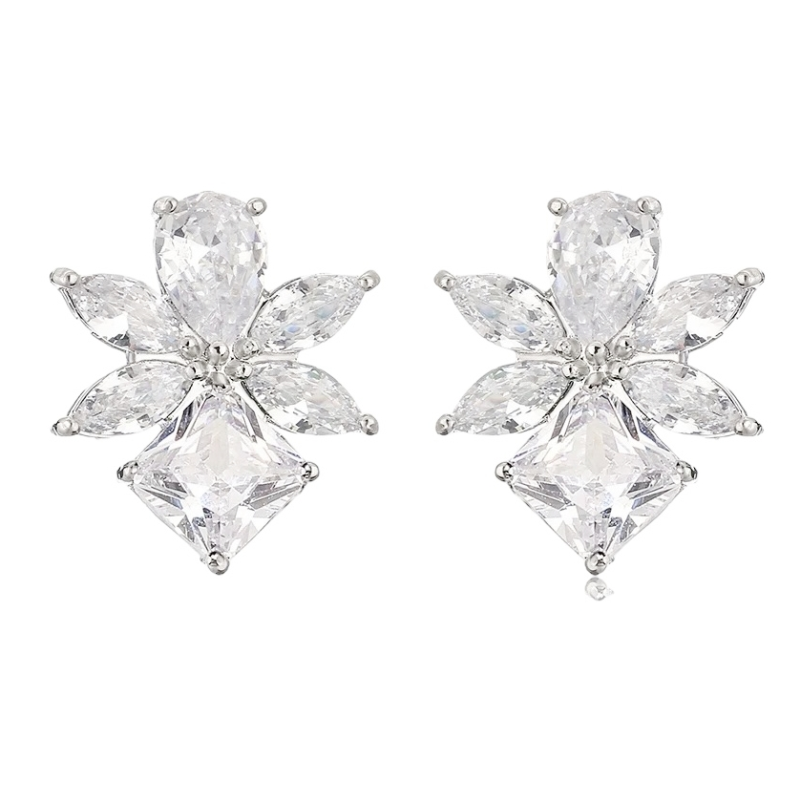 CUBIC ZIRCONIA COLLECTION - DAINTY GEM EARRINGS  - CZER825 SILVER
