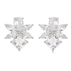 CUBIC ZIRCONIA COLLECTION - DAINTY GEM EARRINGS  - CZER825 SILVER