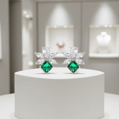 CUBIC ZIRCONIA COLLECTION - DAINTY GEM EARRINGS - CZER825 EMERALD