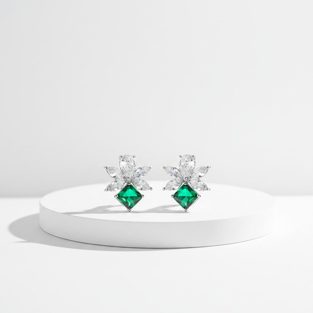 CUBIC ZIRCONIA COLLECTION - DAINTY GEM EARRINGS - CZER825 EMERALD