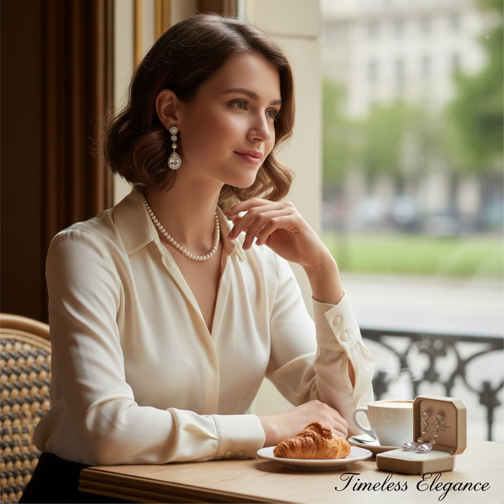 CUBIC ZIRCONIA COLLECTION - SPARKLE PEARL NECKLACE SET - CZNK260 SILVER