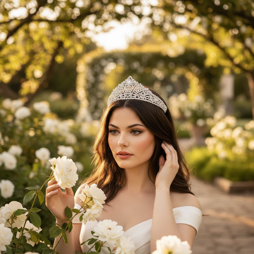 ATHENA COLLECTION - DAZZLING CRYSTAL TIARA-  AHB201SILVER