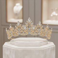 ATHENA COLLECTION - REGAL CRYSTAL TIARA - AHB202 GOLD