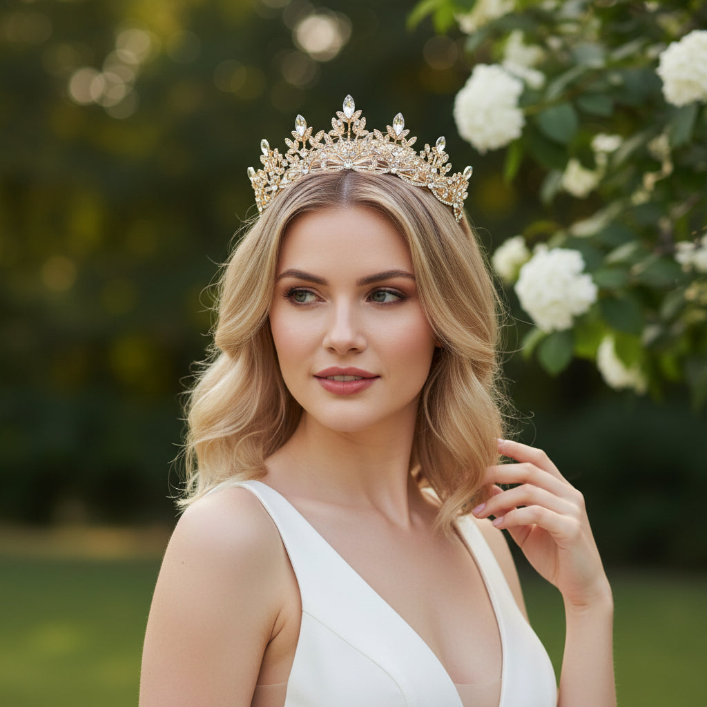ATHENA COLLECTION - REGAL CRYSTAL TIARA - AHB202 GOLD
