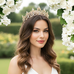 ATHENA COLLECTION - REGAL CRYSTAL TIARA - AHB202 GOLD