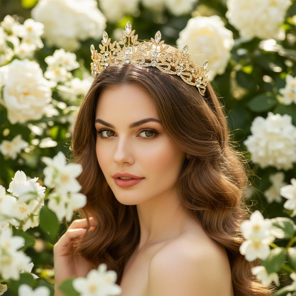 ATHENA COLLECTION - REGAL CRYSTAL TIARA - AHB202 GOLD