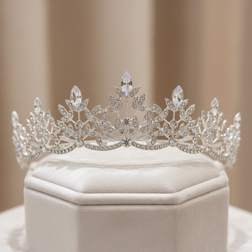 ATHENA COLLECTION - REGAL CRYSTAL TIARA - AHB202 SILVER