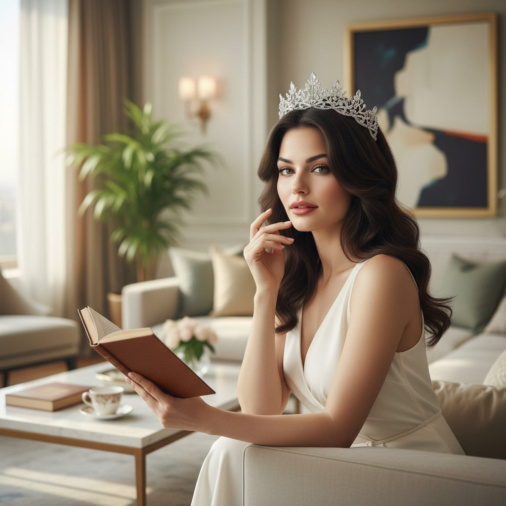 ATHENA COLLECTION - REGAL CRYSTAL TIARA - AHB202 SILVER