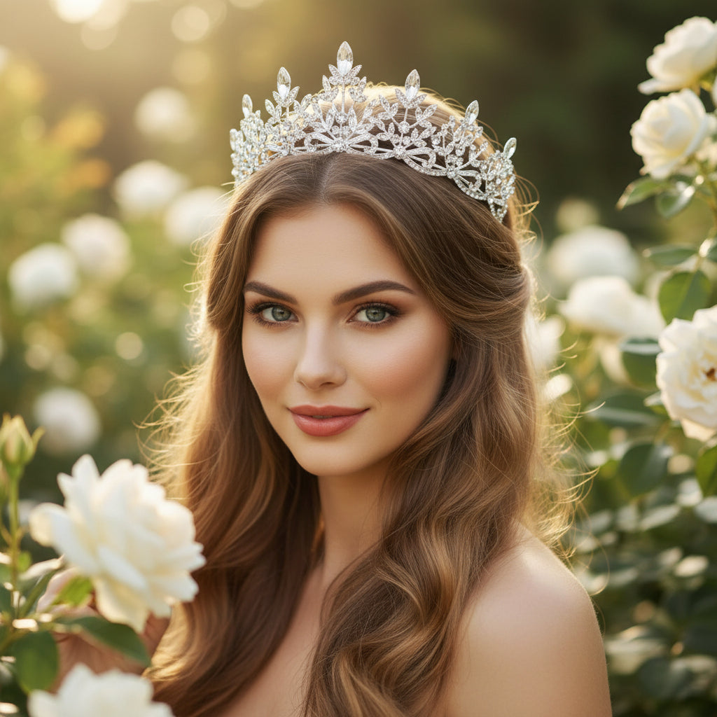 ATHENA COLLECTION - REGAL CRYSTAL TIARA - AHB202 SILVER