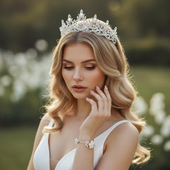 ATHENA COLLECTION - REGAL CRYSTAL TIARA - AHB202 SILVER