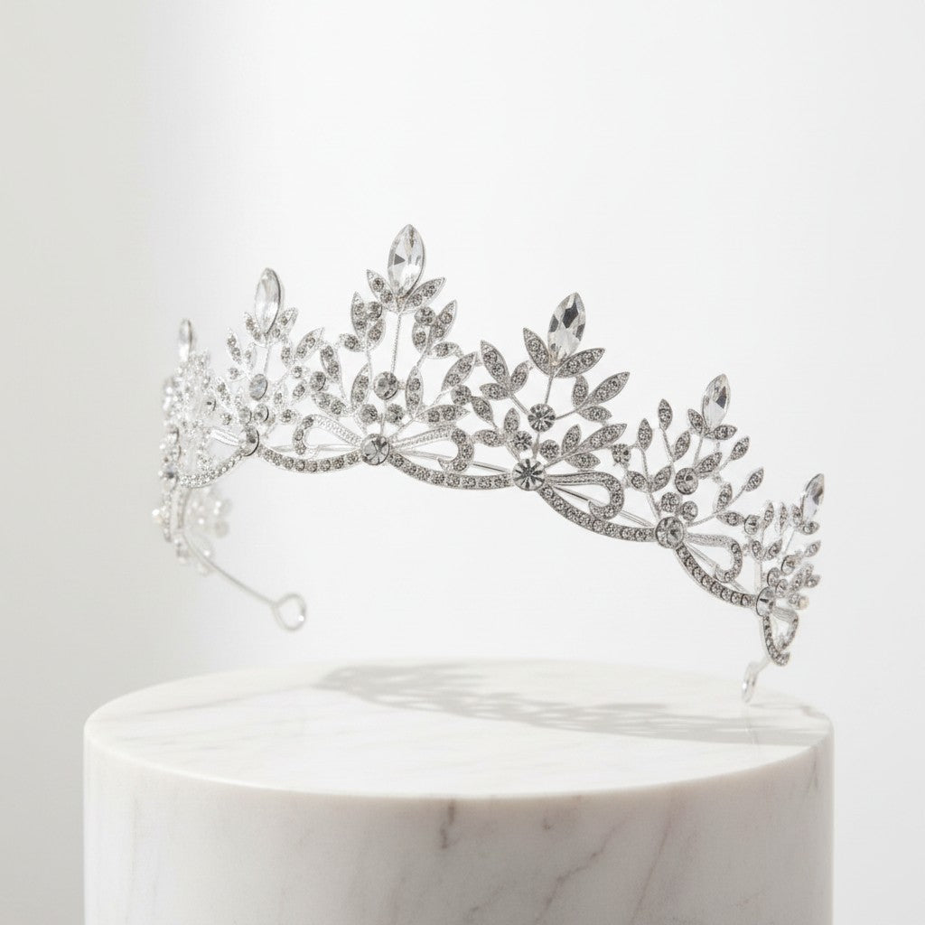 ATHENA COLLECTION - REGAL CRYSTAL TIARA - AHB202 SILVER