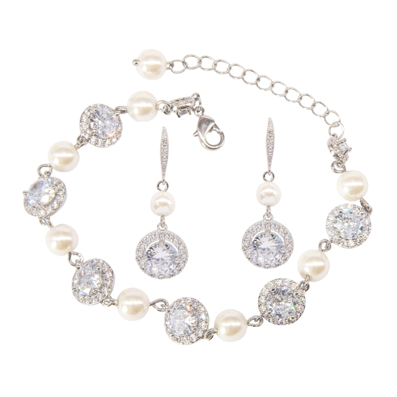 CUBIC ZIRCONIA COLLECTION - DAINTY STARLET BRACELET SET- BR159- SILVER