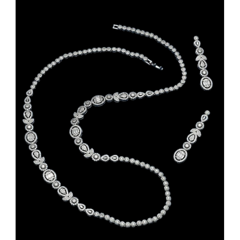 CUBIC ZIRCONIA COLLECTION - GATSBY GLAM NECKLACE SET - SILVER