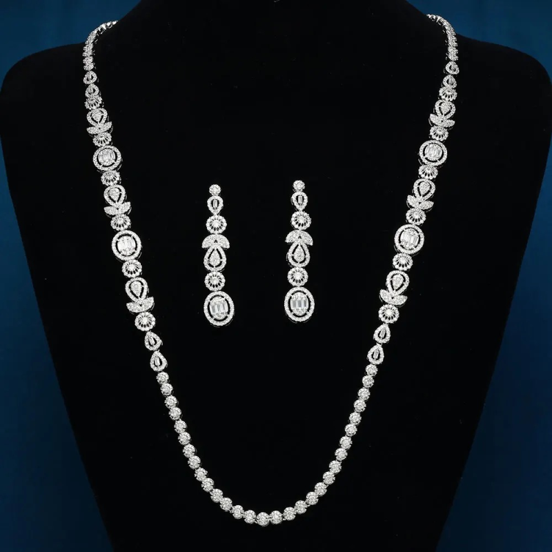 CUBIC ZIRCONIA COLLECTION - GATSBY GLAM NECKLACE SET - SILVER