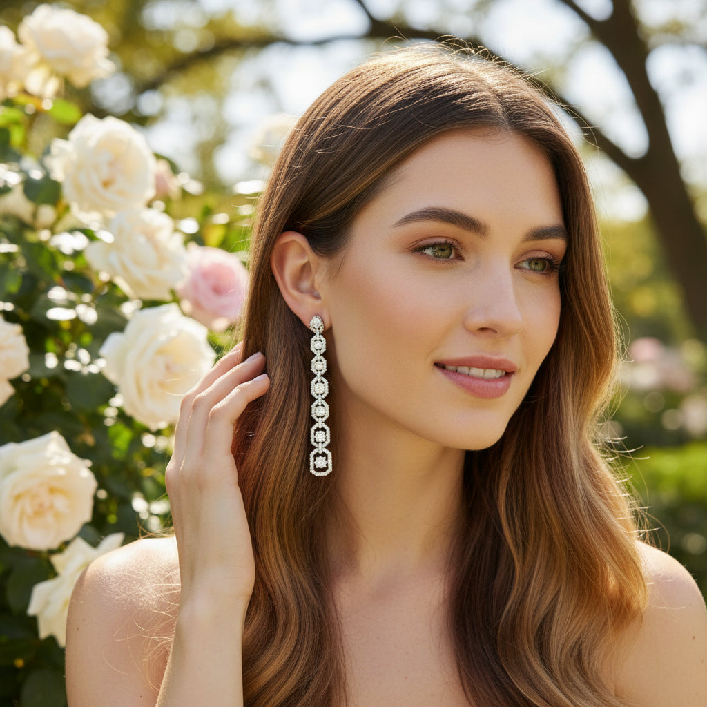 CUBIC ZIRCONIA COLLECTION - GLAM STARLET EARRINGS - CZER826 SILVER