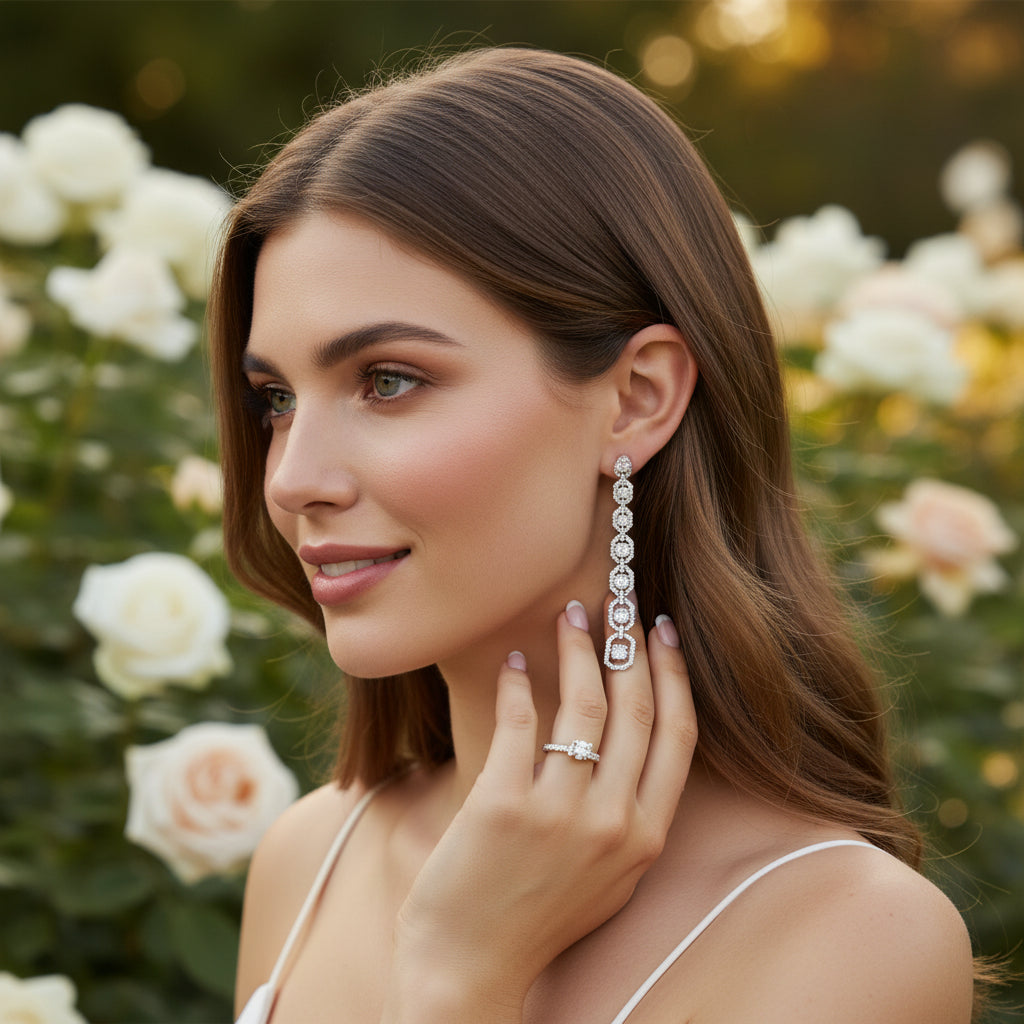 CUBIC ZIRCONIA COLLECTION - GLAM STARLET EARRINGS - CZER826 SILVER