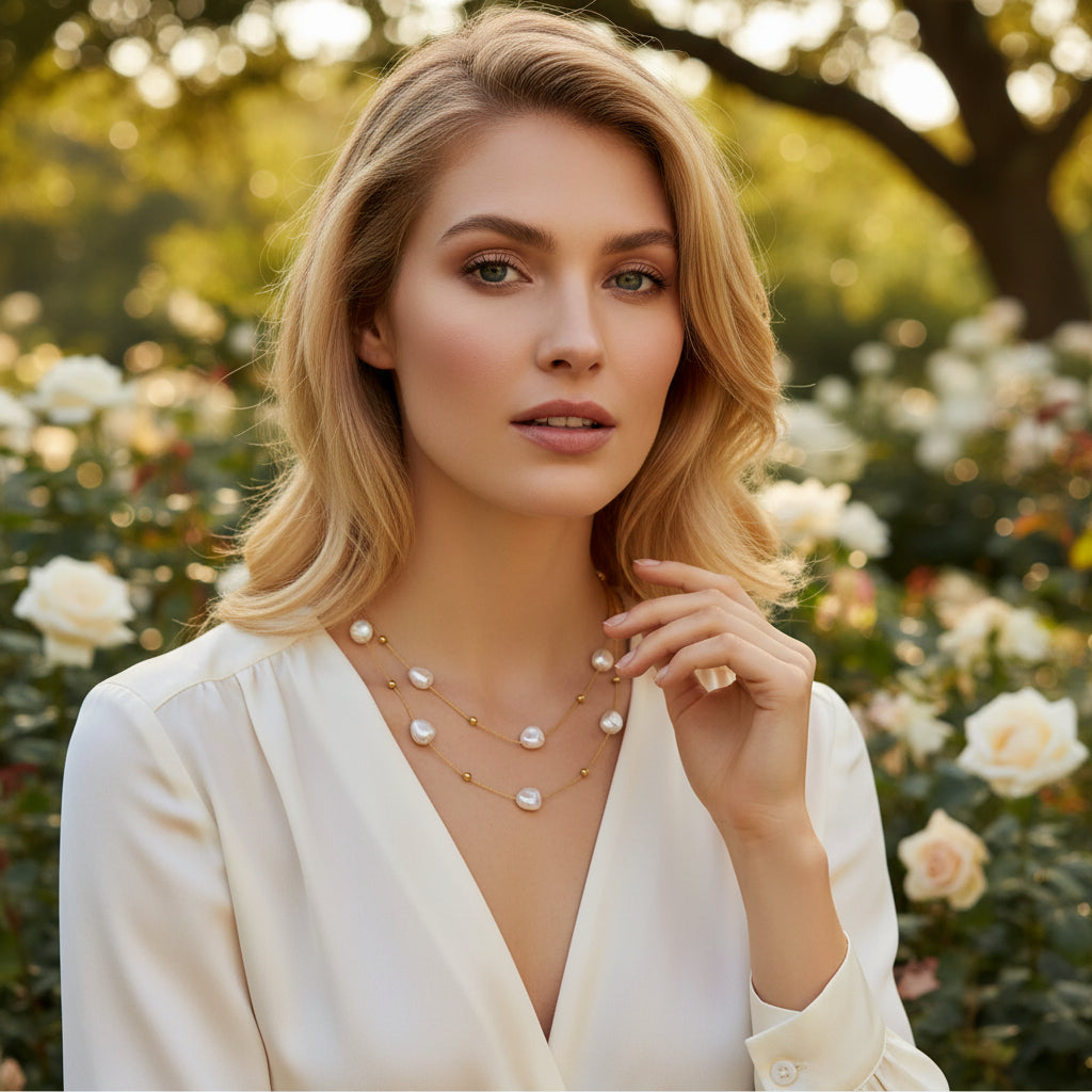 ATHENA COLLECTION - BAROQUE PEARL NECKLACE - GOLD (SSNK261)
