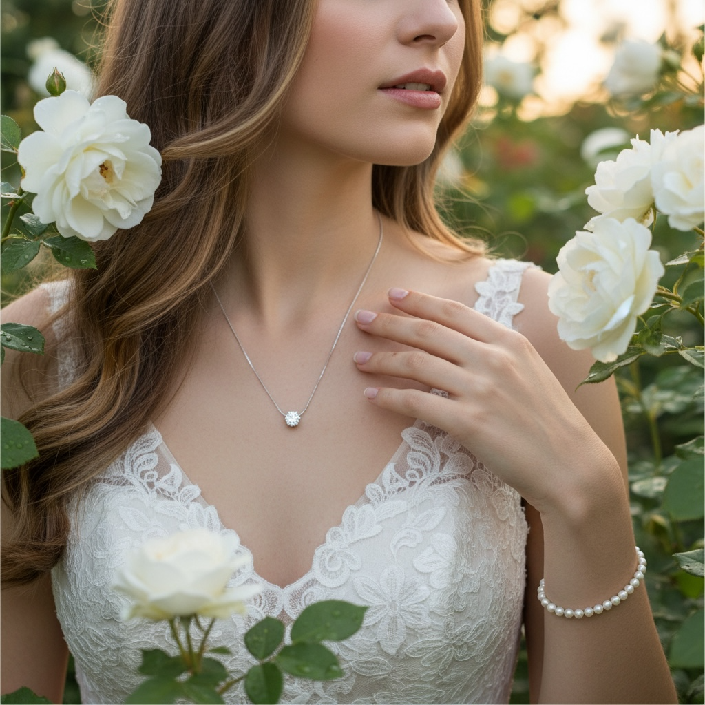 CUBIC ZIRCONIA COLLECTION - SIMULATED DIAMOND NECKLACE - (SSNK262)SILVER