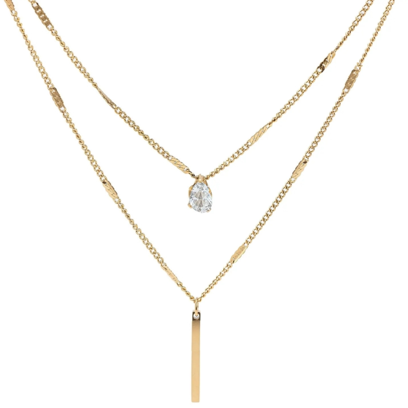 CUBIC ZIRCONIA - EXQUISITE LAYERED NECKLACE - GOLD (SSNK263)