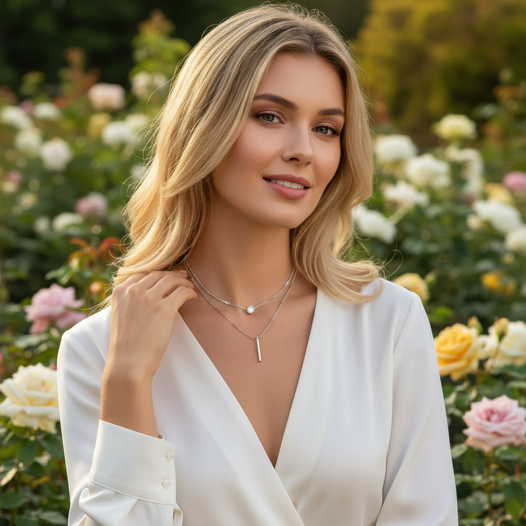 CUBIC ZIRCONIA - EXQUISITE LAYERED NECKLACE - GOLD (SSNK263)