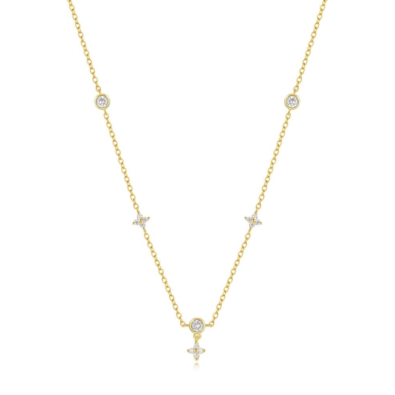 CUBIC ZIRCONIA COLLECTION - CHIC CLOVER SPARKLE NECKLACE - SSNK264 GOLD