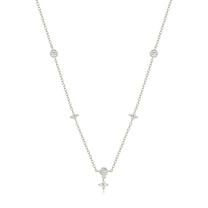 CUBIC ZIRCONIA COLLECTION - CHIC CLOVER SPARKLE NECKLACE - SSNK264 SILVER