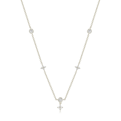 CUBIC ZIRCONIA COLLECTION - CHIC CLOVER SPARKLE NECKLACE - SSNK264 SILVER