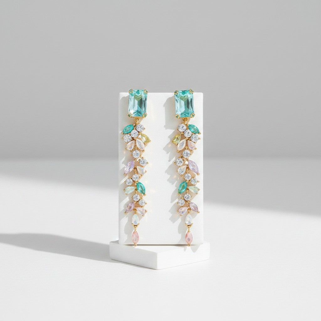 CUBIC ZIRCONIA COLLECTION - SPARKLE DROP EARRINGS - CZER827 MULTI