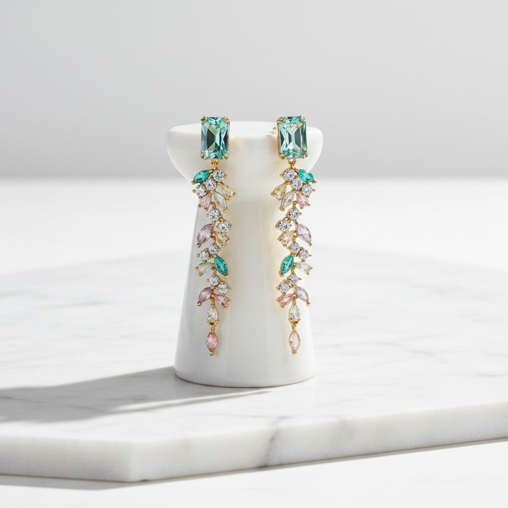CUBIC ZIRCONIA COLLECTION - SPARKLE DROP EARRINGS - CZER827 MULTI