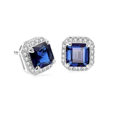CUBIC ZIRCONIA COLLECTION - GEM SPARKLE EARRINGS - CZER828 SAPPHIRE BLUE
