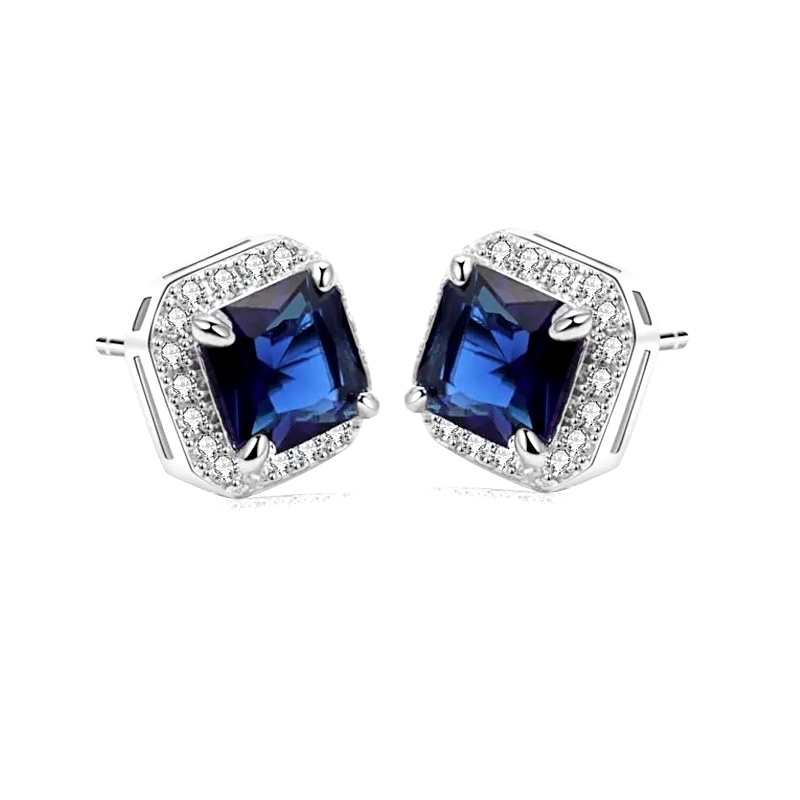 CUBIC ZIRCONIA COLLECTION - GEM SPARKLE EARRINGS - CZER828 SAPPHIRE BLUE