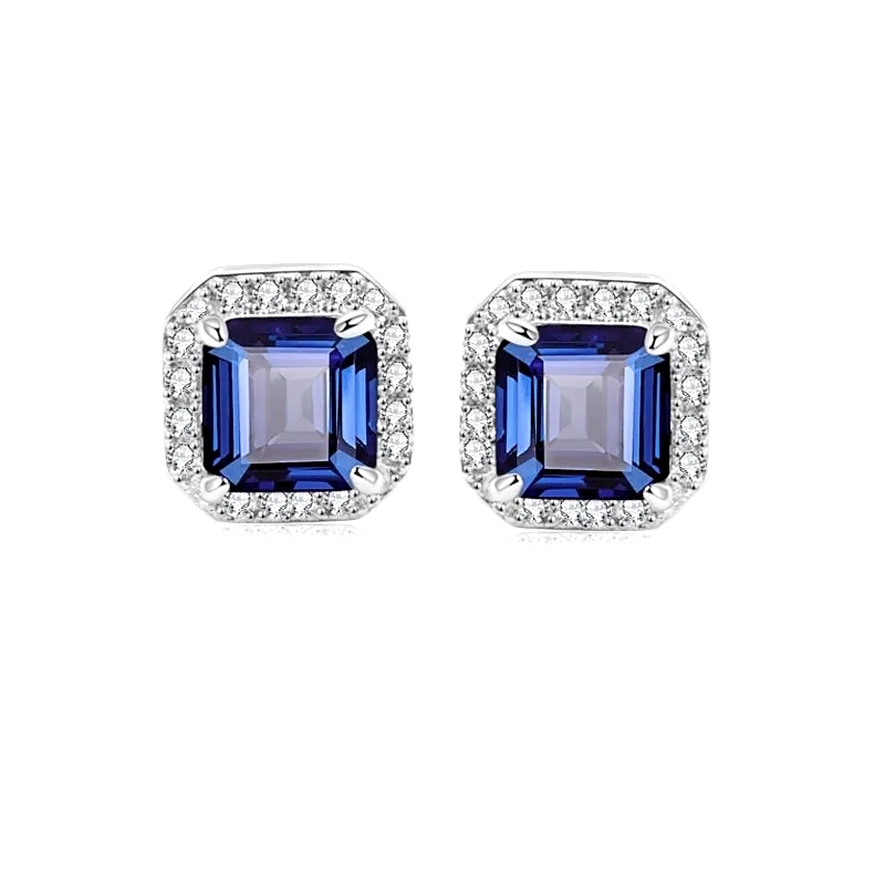 CUBIC ZIRCONIA COLLECTION - GEM SPARKLE EARRINGS - CZER828 SAPPHIRE BLUE