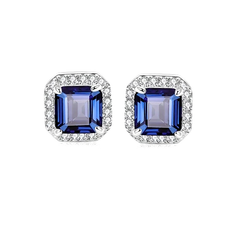 CUBIC ZIRCONIA COLLECTION - GEM SPARKLE EARRINGS - CZER828 SAPPHIRE BLUE