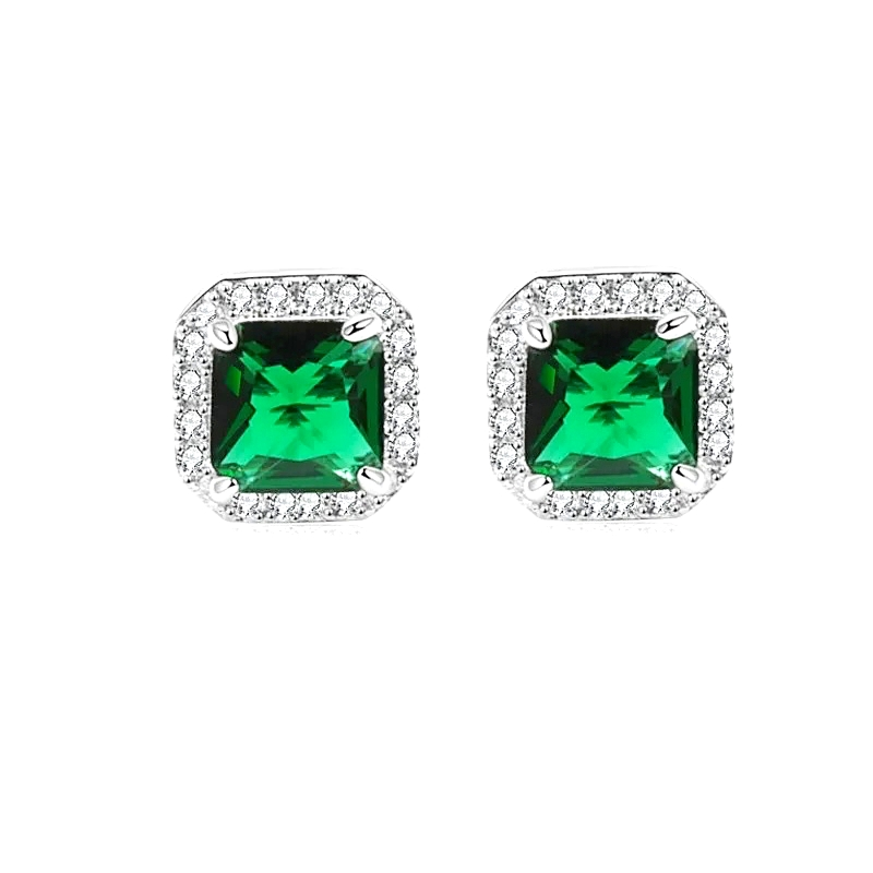 CUBIC ZIRCONIA COLLECTION - GEM SPARKLE EARRINGS - CZER828 EMERALD