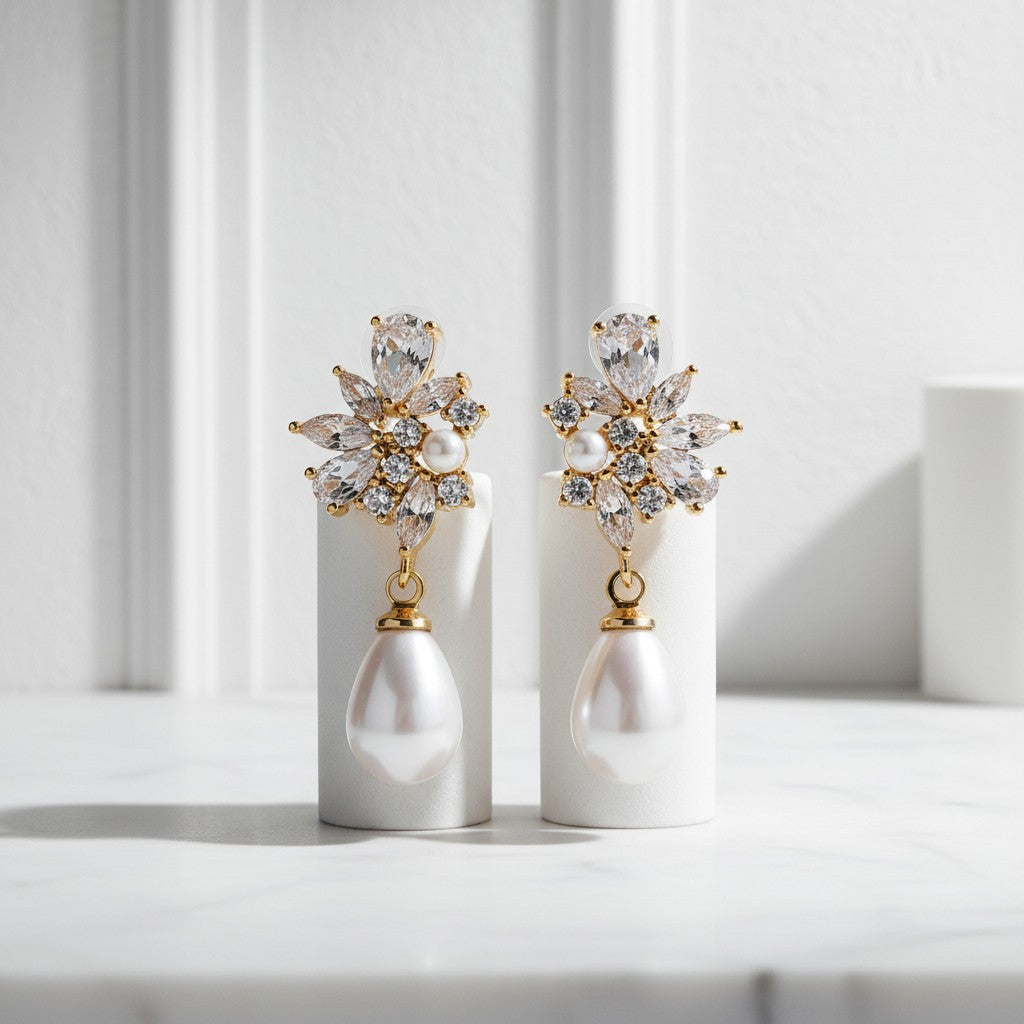 CUBIC ZIRCONA COLLECTION - DIVINE PEARL EARRINGS - CZER829 GOLD