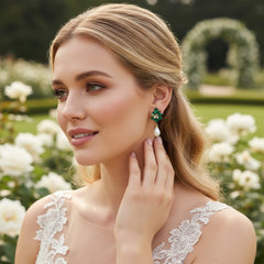 CUBIC ZIRCONA COLLECTION - DIVINE PEARL EARRINGS - CZER829 EMERALD